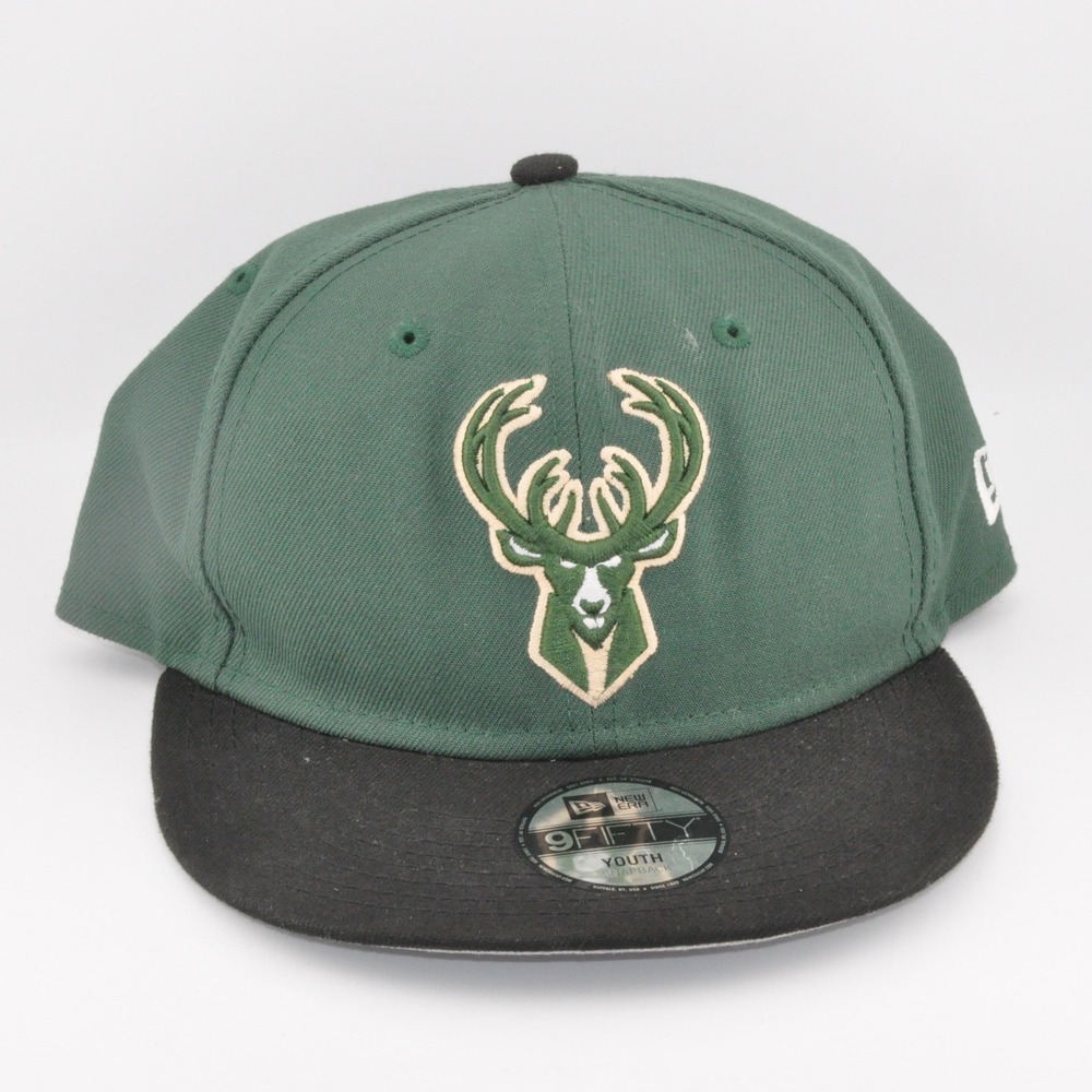 New Era Milwaukee Bucks Youth Green Black Excellent NBA 9FIFTY Snapback Hat